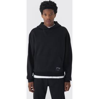 Mens Black 330GSM Oversized Boxy Over The Head Hoodie With Woven Branding