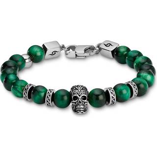 Rico | Grøn Tigerøje & Sølvfarvet Rustfri Stål Kranie Armbånd