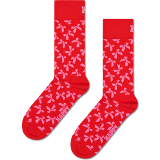 Red Bow Crew Sock | Fun & Colorful Novelty Socks - Red, Pink - 41-46