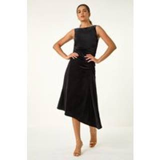 Roman Roman Black Velvet Floral Print Ruched Midi Dress