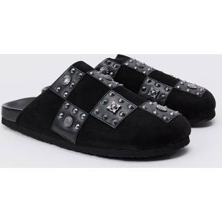 Mens Checkered Metal Detail Mule In Black