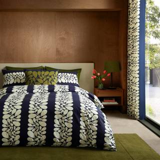 Orla Kiely Orla Kiely Space Blue 100% Cotton Sycamore Stripe Duvet Cover And Pillowcase Set