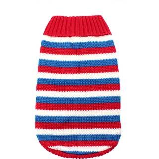 Strikket Hundetrøje - Rød. Hvid og blå stribet / Størrelse 30