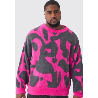 Mens Pink Plus Fluffy Knit Abstract Sweatshirt