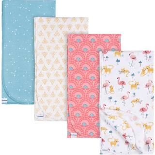 Gerber Unisex Baby 100% bomuldsflanel, der modtager tæpper 30x30 inches (pakke med 4) Animal Geo Girl One Størrelse
