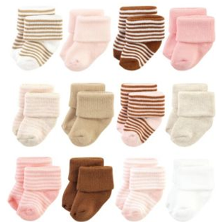 Hudson Baby Unisex Baby Bomuld Rig nyfødt og Terry Socks Pink Tan Stripe 0-6 måneder