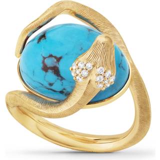 OLE LYNGGAARD COPENHAGEN OL Ring Snakes in18 carat yellow gold with 14 diamonds TW.VS ttl 0,08 ct and turquoise 18x13 mm - Str. 56