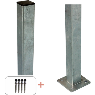 Plus Stålstolpe m/fod 4,5×4,5×132 cm med stolpeafdækning/bolte