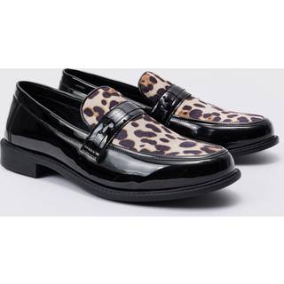 Mens Black Leopard Patent Pu Loafers