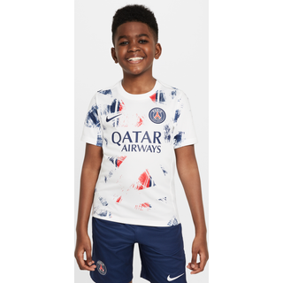 Paris Saint-Germain Academy Pro Away Nike Dri-FIT-opvarmningstrøje til fodbold med korte ærmer til større børn - hvid - XS