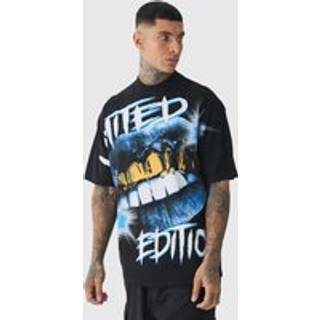 Mens Black Tall Oversized Extended Neck Limited Large Scale Print T-Shirt