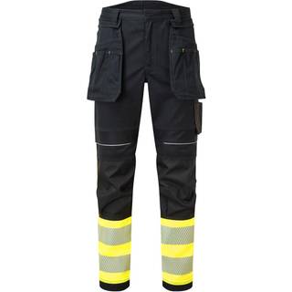 PW3 FR Hi-vis klasse 1 hængelomme bukser - Gul/Sort (Størrelse: 32)
