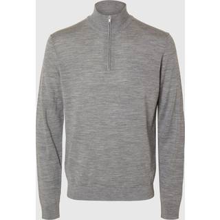 Selected Tray LS Merino Knit Half Zip Medium Grey Melange