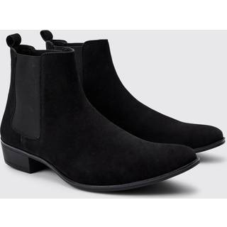 Mens Black Faux Suede Cuban Boot