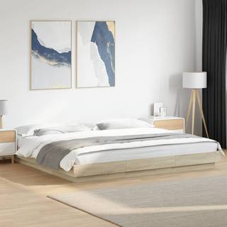 sengeramme med LED-lys 200x200 cm konstrueret træ sonoma-eg