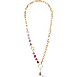 Coeur De Lion Gold Cube Fusion Red Charm Statement Necklace - 47.5cm
