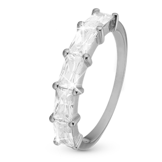 White Baguette Ring - Blankpoleret Sterling Sølv m. 5 Hvide Cubic Zirkonia - Christina