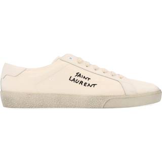 SAINT LAURENT - SL/06 Court Classic Leather-Trimmed Logo-Embroidered Distressed Canvas Sneakers - Men - Neutrals - EU 44