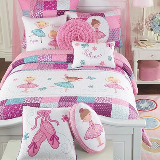 Hyggelige linje hjem mode ballerina dans prinsesse pige 100% bomuld reversibelt senget?j quilt s?t senget?ppet Coverlet til alle s?soner (lyser?d