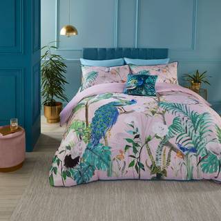 Soiree Soiree Pink 100% Cotton Peacock Jungle 200 Thread Count Duvet Cover Set