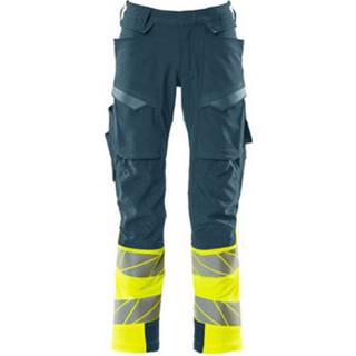 MASCOT ACCELERATE SAFE arbejdsbukser med knælommer, mørk petroleum/hi-vis gul - 82C44