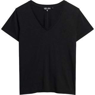 Superdry Superdry Black Slub Embroidered Relaxed V-Neck T-Shirt