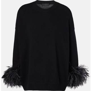 Valentino Feather-trimmed virgin wool sweater - black - S