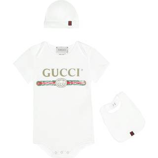 Gucci Kids Cotton bodysuit, bib and hat set - white - M 12-18