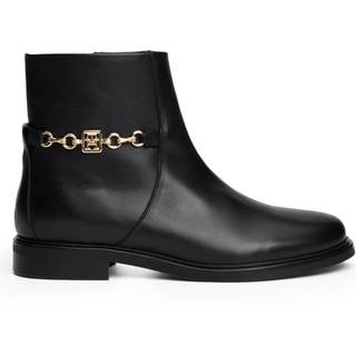 Leather Chain Hardware Ankle Boots