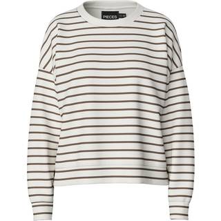 Pieces - Pcchilli Ls Sweat Stripes - 4701523 Cloud Dancer Morel