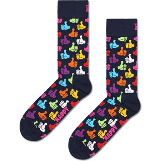 Thumbs Up Crew Sock | Fun & Colorful Novelty Socks - Navy, Light Green, Turquoise, Orange, Dark Purple, Yellow - 47-51