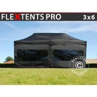 Foldetelt FleXtents Easy up pavillon PRO 3x6m Sort, inkl. 6 sider