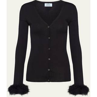 Prada Feather-trimmed silk cardigan - black - XXS