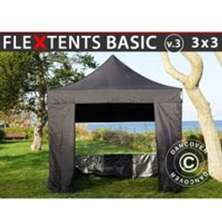 Foldetelt FleXtents Easy up pavillon Basic v.3, 3x3m Sort, inkl. 4 sider