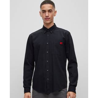 Slim fit skjorte med afslappet krave i vasket oxfordbomuld