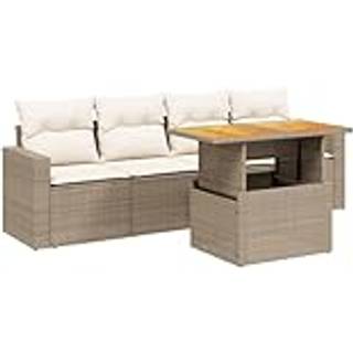 Sofasæt Til Haven 5 Dele Med Hynder Polyrattan - beige og cremefarvet / uden opbevaring