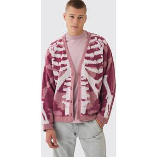 Mens Abstract Camo Brushed Cardigan in Pink