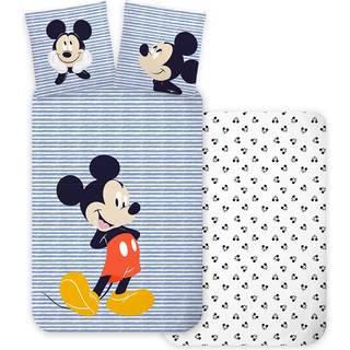 Mickey Mouse sengetøj - 140x200cm - Stribet Mickey Mouse sengesæt - 100% bomulds Disney sengesæt