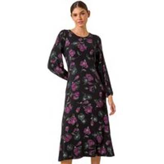 Roman Roman Purple Floral Print Stretch Midi Dress