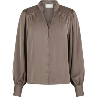 Massima Drapy Satin Bluse, Dark Taupe, 34