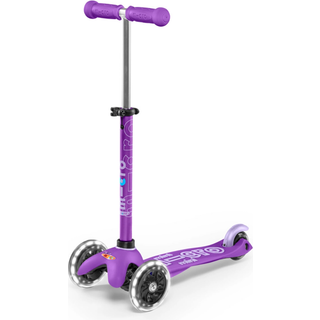 Micro Mini Deluxe Purple LED løbehjul med tre hjul til børn 2-5 år - tåler op til 50 kg