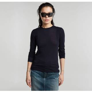 Ribbed Shoulder Panels Slim Top - Dark blue - Women
