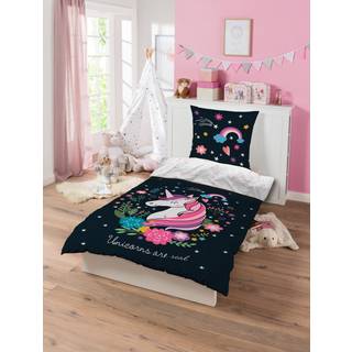 Unircorn sengetøj 100x140 cm - Sengesæt med enhjørning - 2 i 1 design - Glow in the dark sengetøj - 100% bomuld