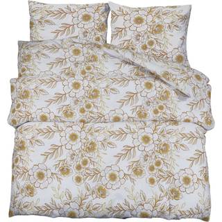 Sengetøj 200X200 Cm Bomuld Hvid Og Brun