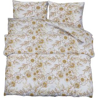 sengetøj 200x200 cm bomuld hvid og brun