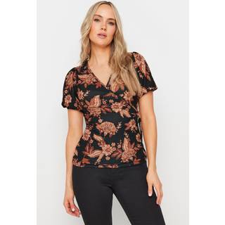 Lts Tall Black Floral Print Wrap Top 16 Lts | Tall Women's Summer Tops