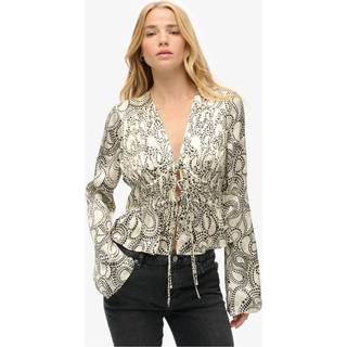 Superdry Superdry Cream 70s Sleeve Pleated Woven Top