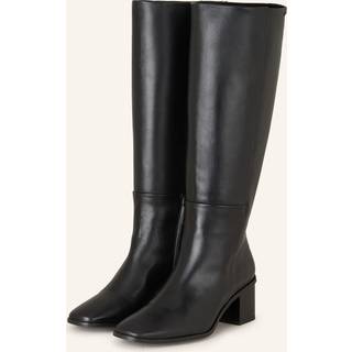 Leather Square Toe Knee Boots - Black - EU 40
