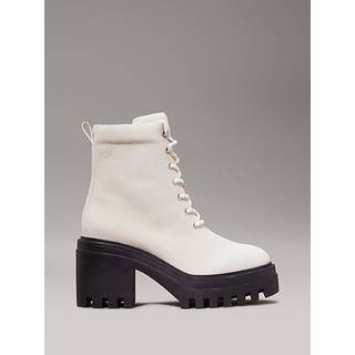 Leather Chunky Heeled Boots - Beige - EU 41