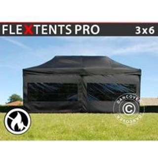 Foldetelt FleXtents Easy up pavillon PRO 3x6m Sort, Brandhæmmende, inkl. 6 sider